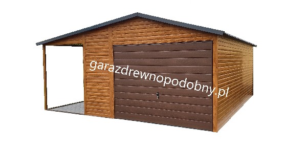 Garaż Blaszany Drewnopodobny 4x6 + 1m Wiaty 2