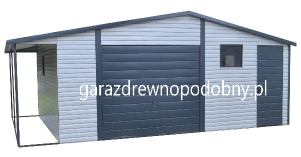 Garaż Blaszany Drewnopodobny 6×5 +1m Wiaty 2