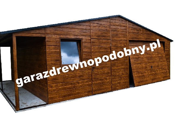 Garaż Blaszany Drewnopodobny 6×5 +1m Wiaty